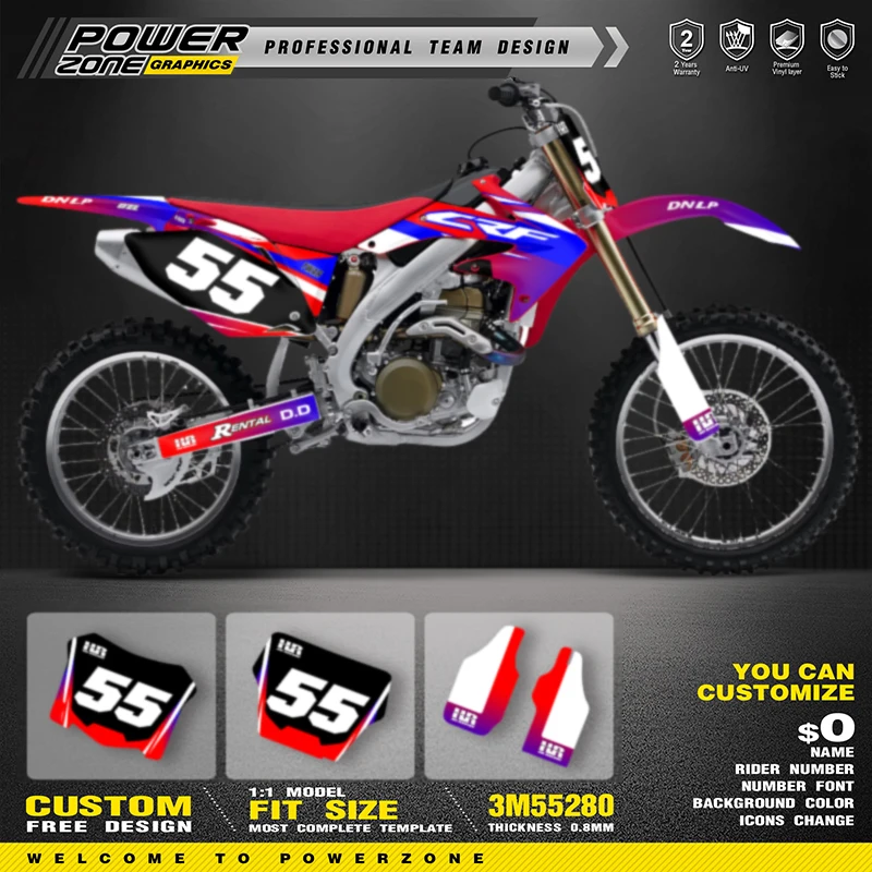 

PowerZone Custom Graphics Backgrounds Decals Stickers Kits For HONDA CRF450 2005 2006 2007 2008 Motocycle Name Number 011