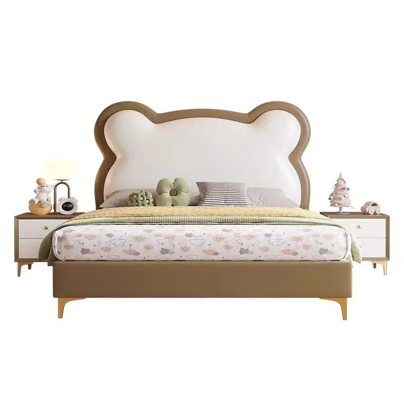 

Modern simple cream style cartoon bed, household second bedroom, panda soft leather art bed