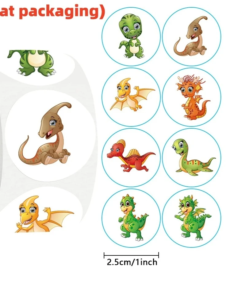 50-500 szt. naklejek z dinozaurami, 2,5 cm, dla dzieci, chłopców, nauczycieli, okrągłe naklejki ze zwierzętami, naklejki w rolce na nagrody dla dzieci, artykuły szkolne, motywacyjne — zdjęcie 2