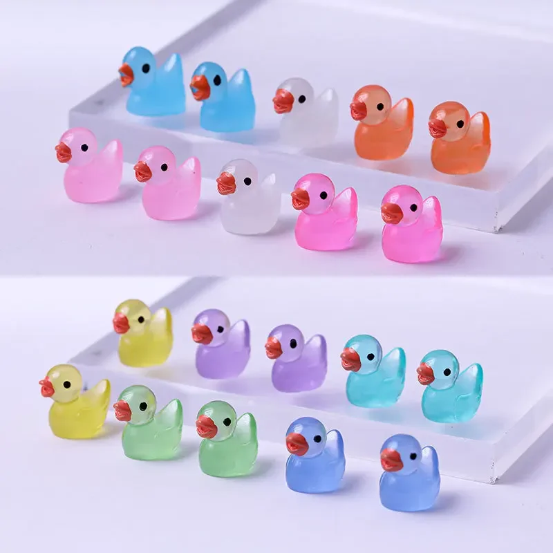 100/200PCS Mini Fluorescent Duck Ornament Miniature Figures Tiny Duck Resin Handicraft Micro Landscape Dollhouse Decoration