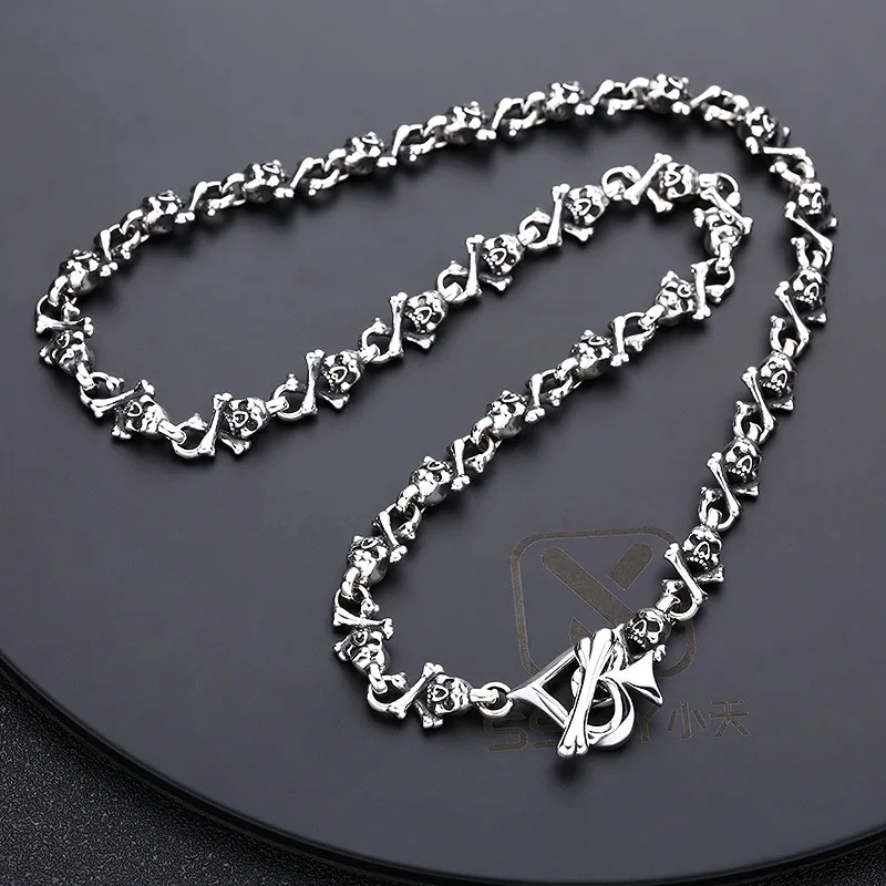 BOCAI S925 Sterling Silver Necklace  New Fashion Classic Vintage Heart-Shape Skull Pure Argentum Punk Jewelry for Men Women