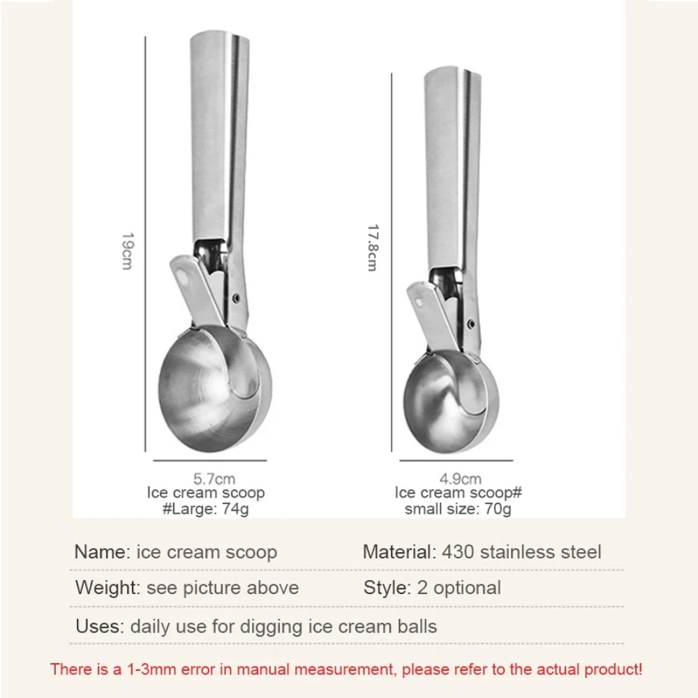 Stainless Steel Dual-Purpose Ice Cream Scoop, Ice Cream Spoon, Multi-Functional Ball Digger, Ice Cream and Fruit Spoon