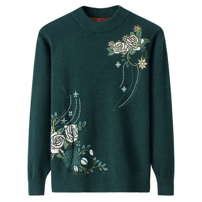 Elegant Printed Loose Knitted Warm Casual Sweaters Women\'s Clothing 2023 Winter Oversized Office Lady Pullovers All-match Tops