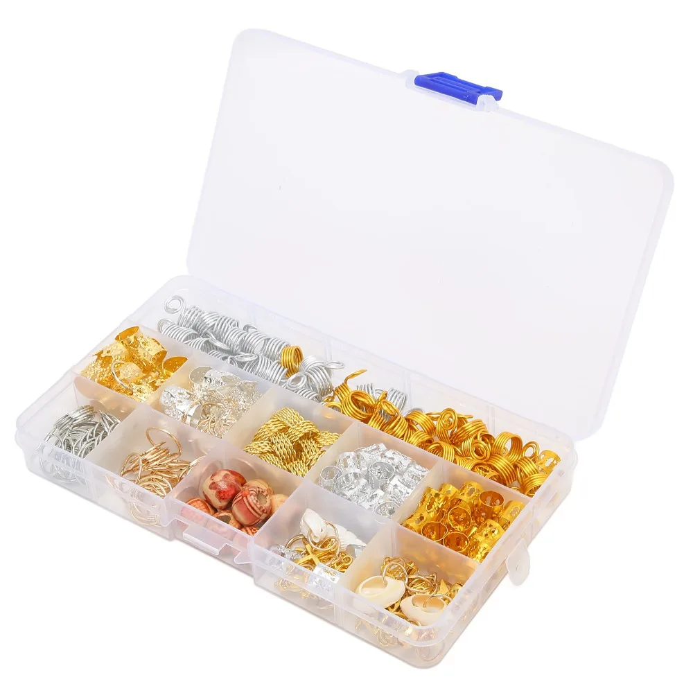 238Pcs Portable Metal Hair Jewelry Kit Gold Different Sizes Hair Braid Rings Hair Beads Kit Photo Shoot