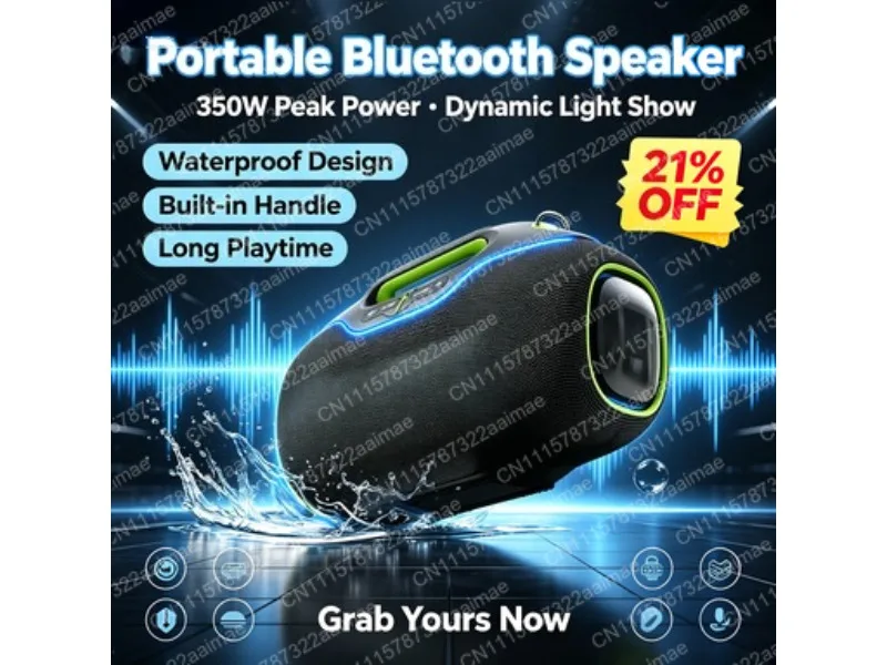 Portable Waterproof Subwoofer Speaker with Mini Microphone and Rechargeable Battery