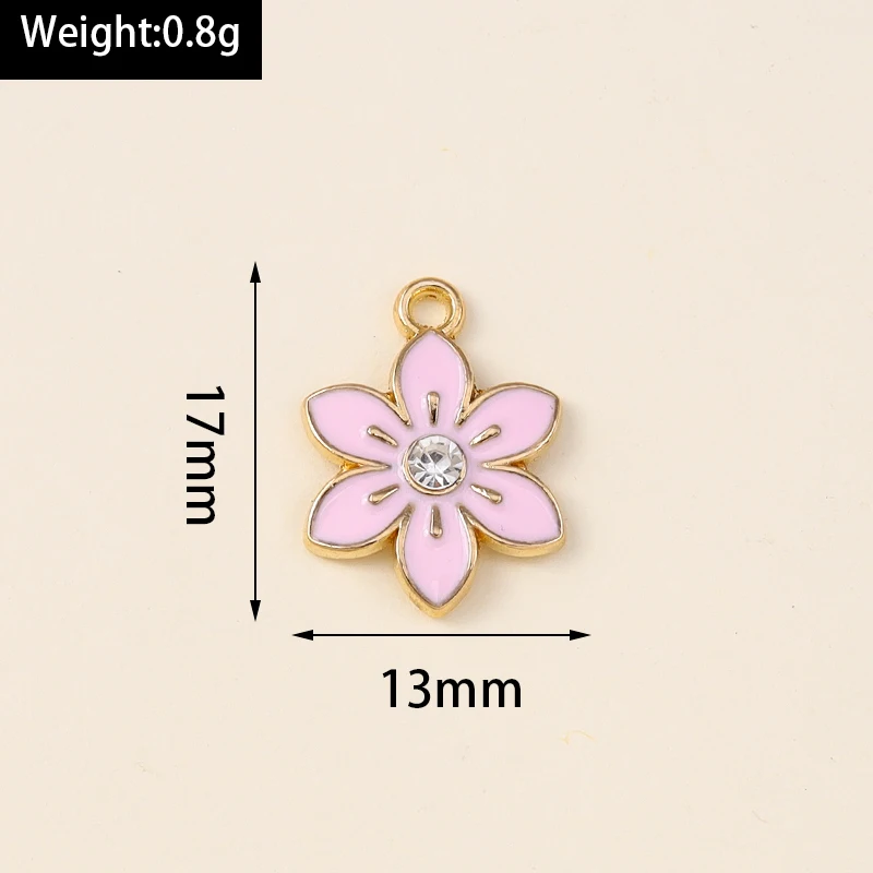 Leslie 10pcs 13x17mm Enamel Elegant Crystal Pink Flowers Charms for Earring Necklace Pendants DIY Jewelry Accessories