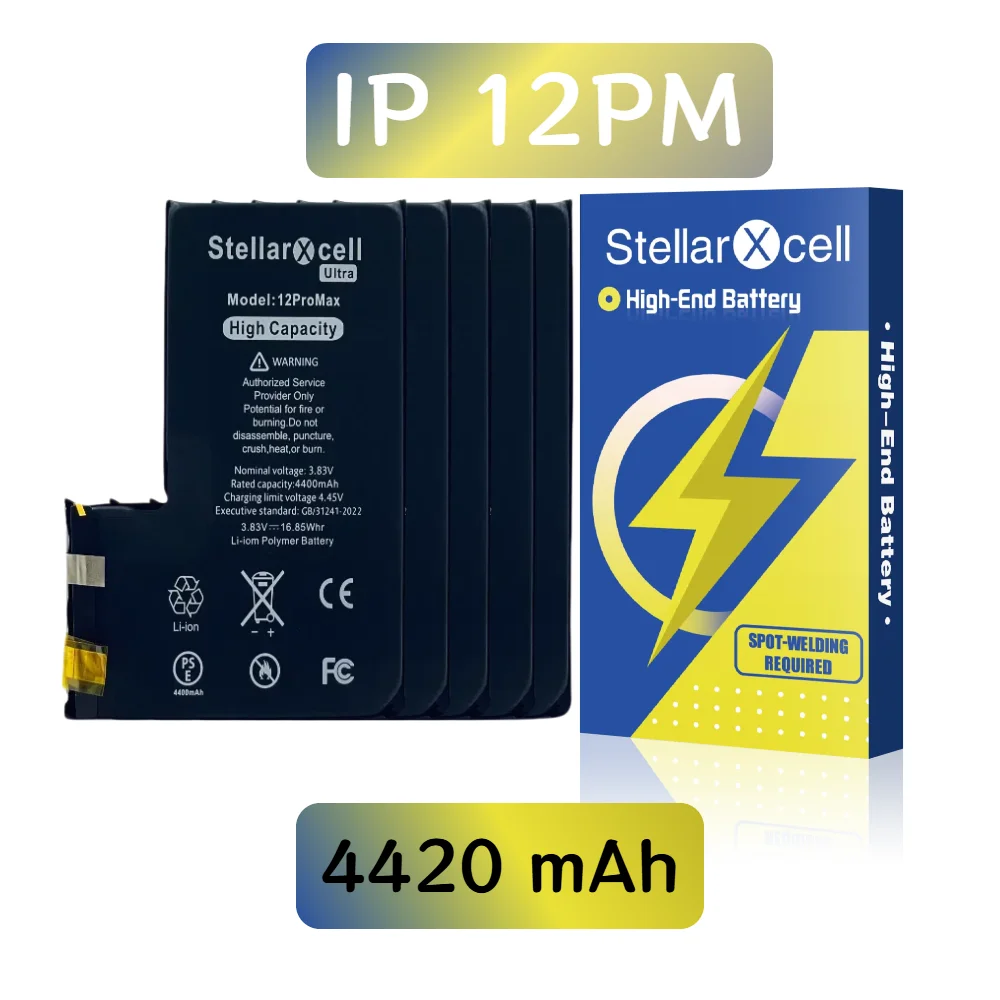 5 unidades StellarXcell sin batería Flex de alta capacidad para iPhone 12Promax batería sin flex, soldadura por puntos de batería
