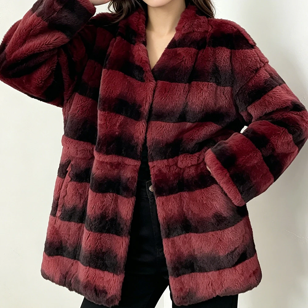 OFTBUY Women Genuine Fox Fur Coat Luxury Handmade Winter Jacket Elegant Real Rex Rabbit Fur Premium Fashion Outerwear Clothing