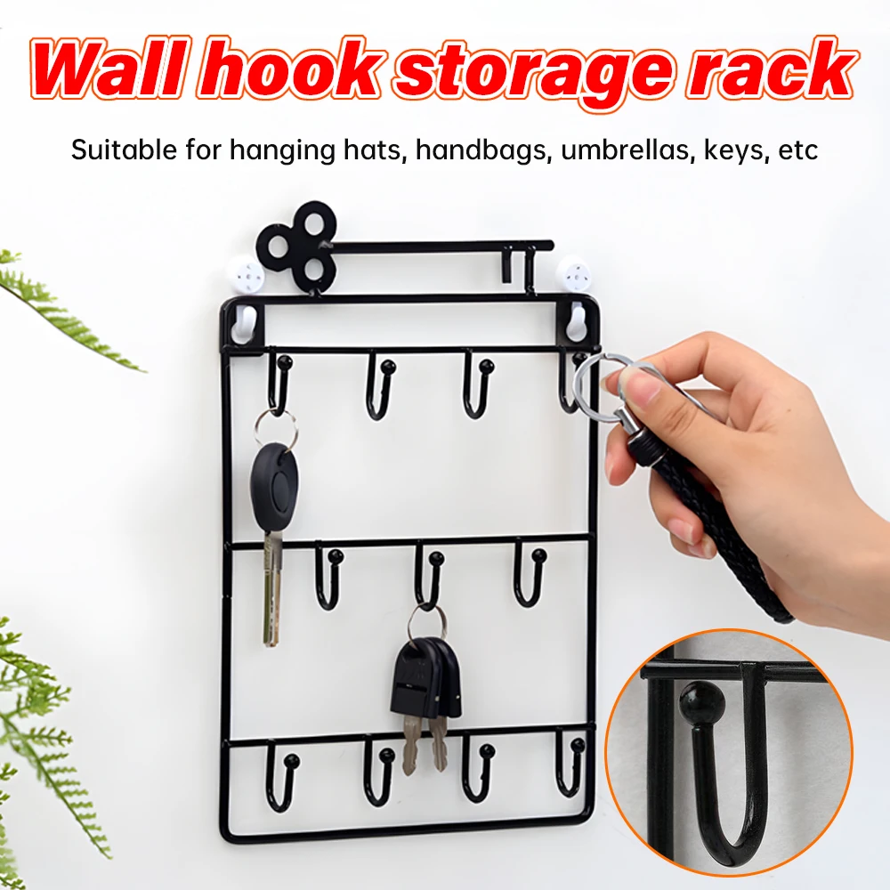 1pc Iron Wall-mounted Key Holder Storage Rack Organizer w/11 Hanger Hook Modern Coat Hat Rack Holder Doorway Cloth/Keys Hook