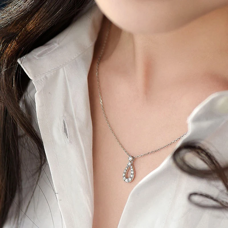 Huitan هندسية Waterdrop على شكل قلادة قلادة للنساء الرائعة AA مكعب زركونيا الفاخرة العصرية مجوهرات الزفاف النسائية #4