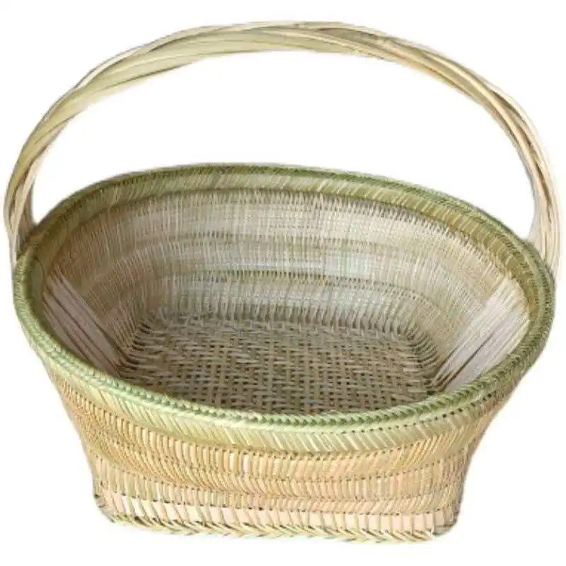 

Handwoven Nan Bamboo Shopping Tote, Double Weave, Reinforced Handle, Eco Basket for Fruit Kitchen Picnic Farmhouse