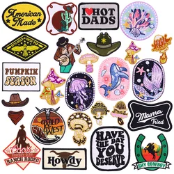 West Cowboys Iron On Patches For Clothing thermoadhesive Patches For Clothes Mushroom Embroidery Patches For Hat/Jeans DIY Badge