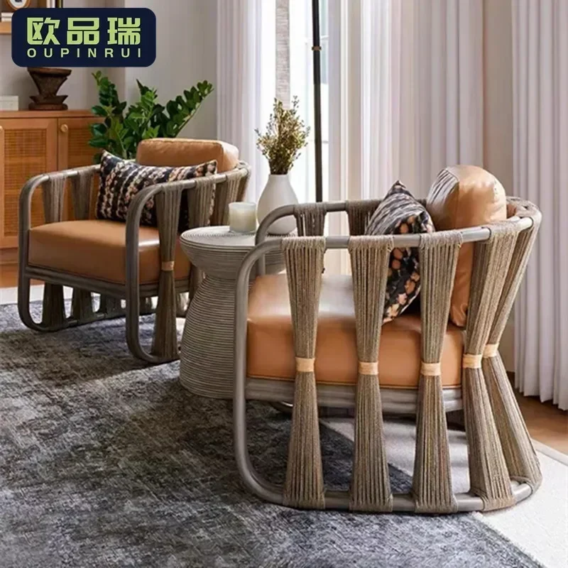 Customized Outdoor Rattan Sofa Single Person Creative Homestay Balcony Garden Southeast Asian Villa Vintage Designer Furniture