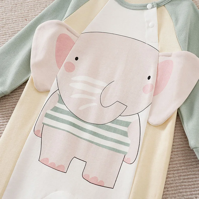 Spring And Autumn Boys And Girls Cute Cartoon Elephant 3d Printed Cotton Comfortable Long Sleeve Baby Bodysuit