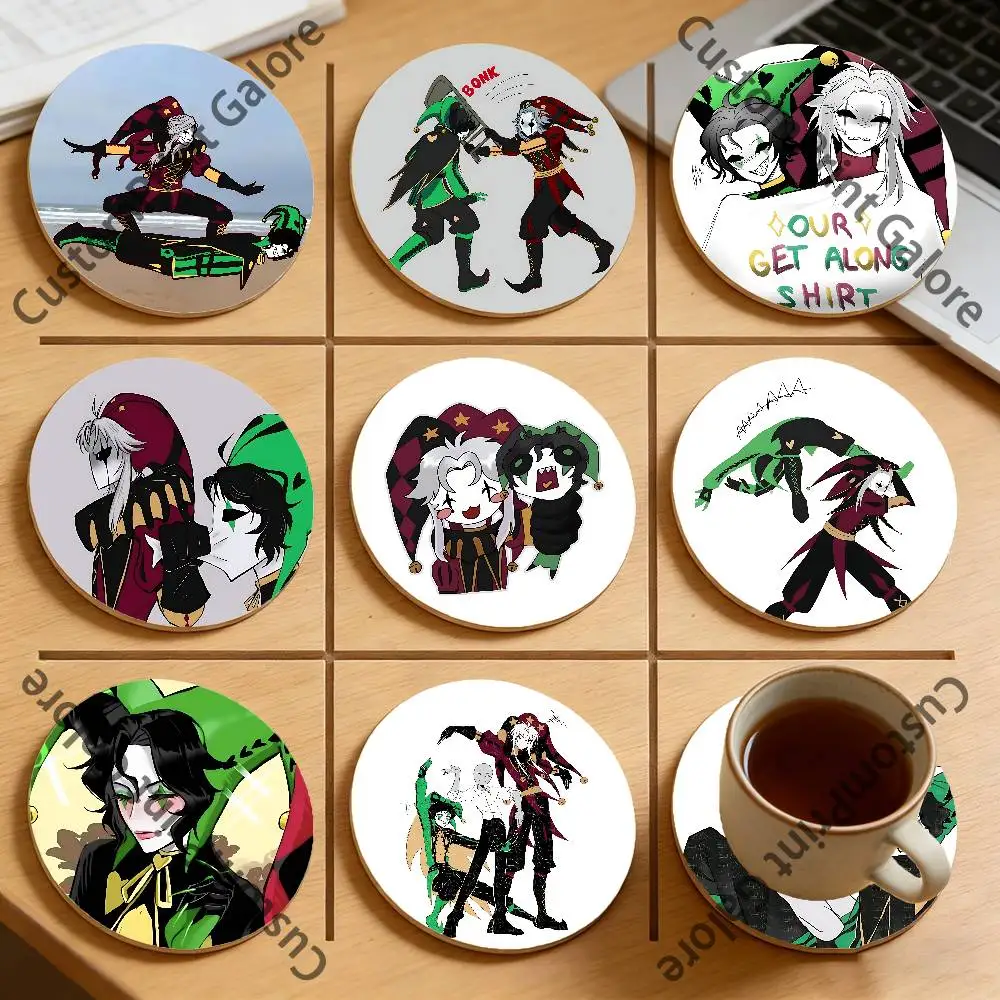 

P-Pierrot and H-Harlequin Round Pine Coasters Durable Reusable Beautiful Home Decor Non-Slip Water-Resistant