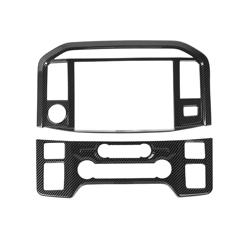 Carbon Fiber Central Control Panel Cover Trim For Ford F150 2021-2023 AC Adjustment+Navigation Frame Cover ,2PCS Accessories