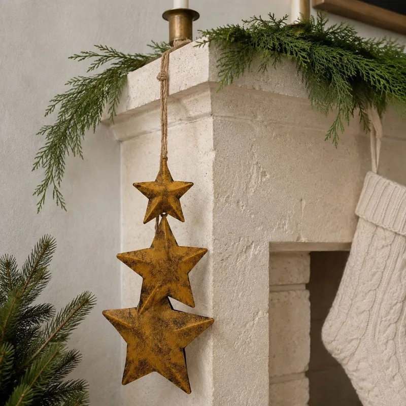 Christmas Five Pointed Star Hanging Ornament American Vintage Distressed Door Hanger