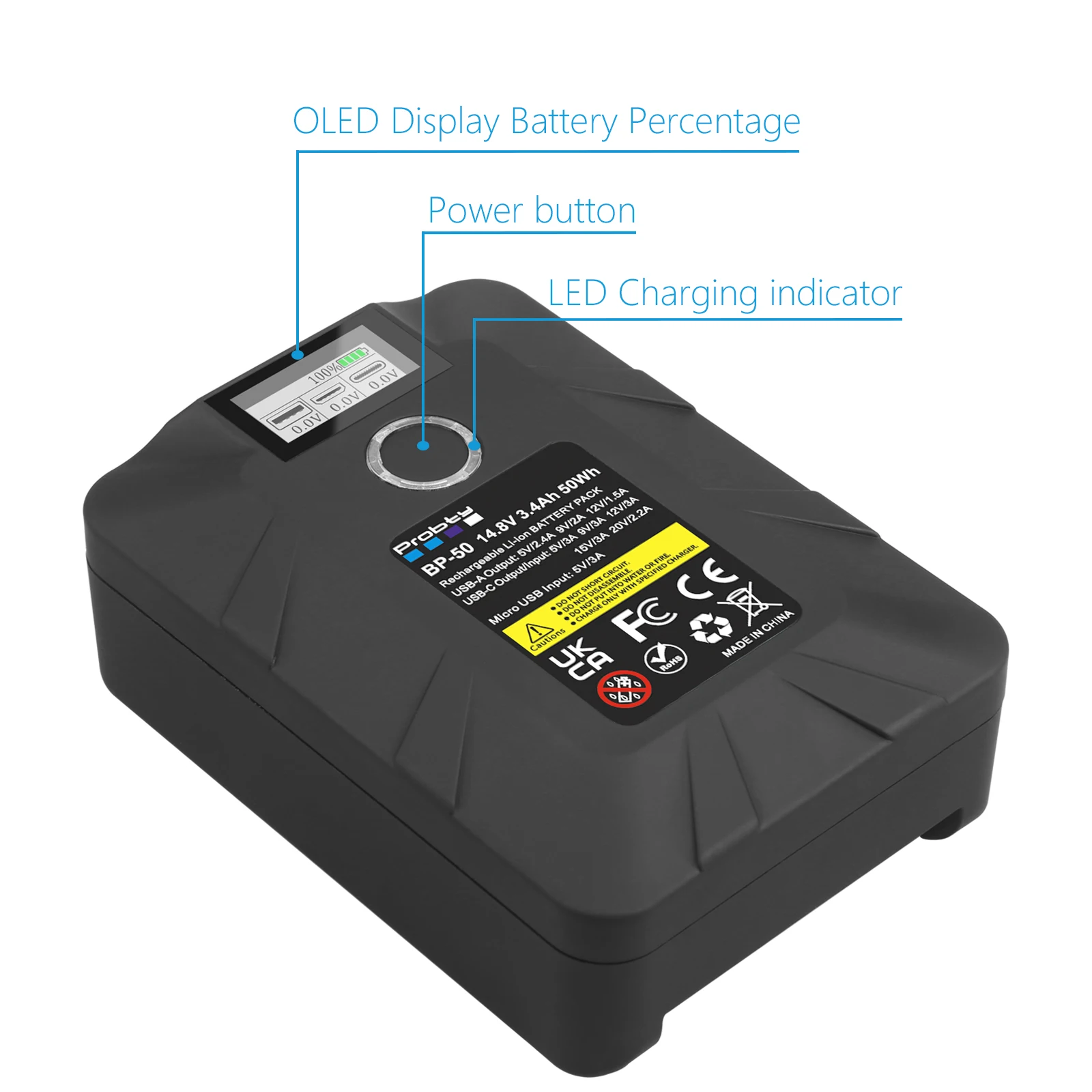 14.8V 50Wh 150Wh V-mount Battery Pack  With OLED Display Type-C PD Fast Charge Port BP Battery