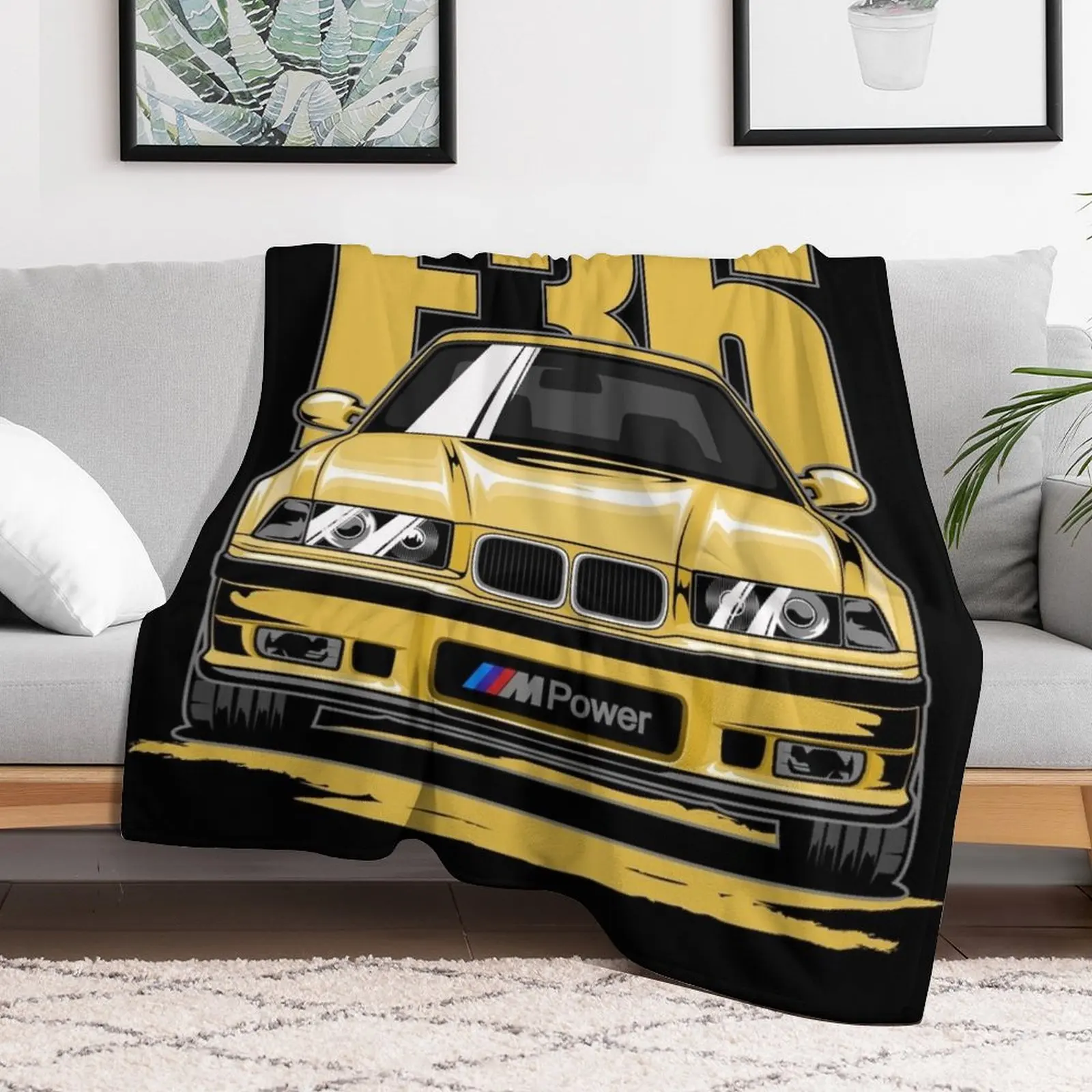 Yellow M3 E36 Coupe Throw Blanket Bed covers Cute Travel Soft Beds Blankets