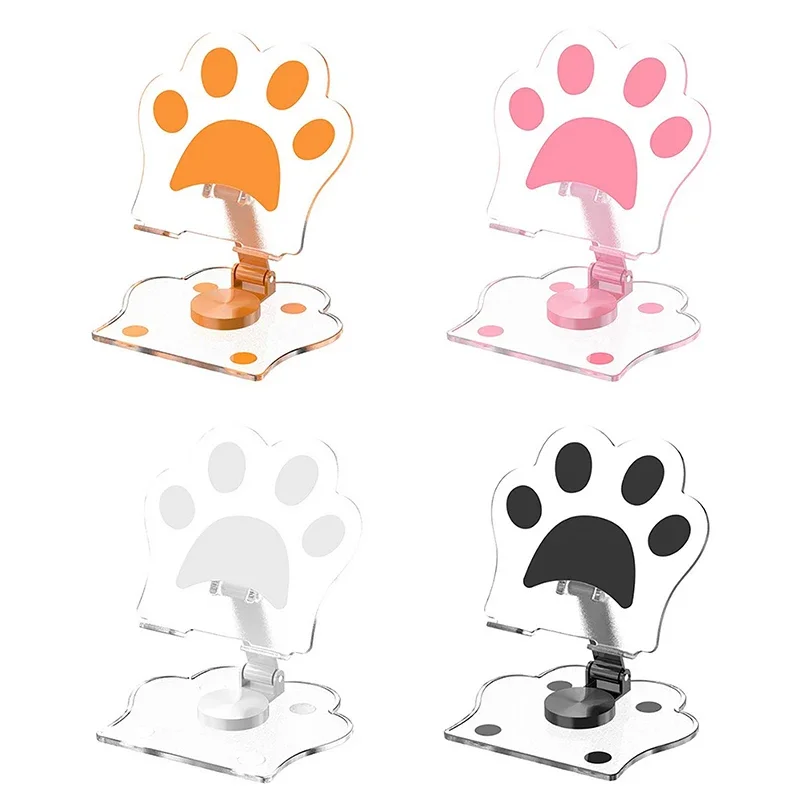 Supporto per telefono portatile trasparente creativo carino pieghevole con altezza regolabile ruotabile e supporto durevole per artiglio di gatto da tavolo
