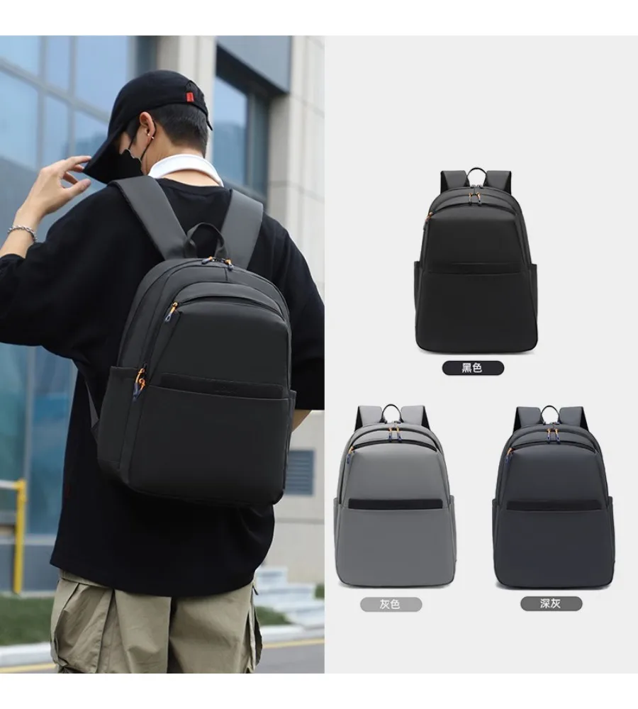 Minimalist dark gray laptop backpack anti-splash soft schoolbag for men daily commuting and travel