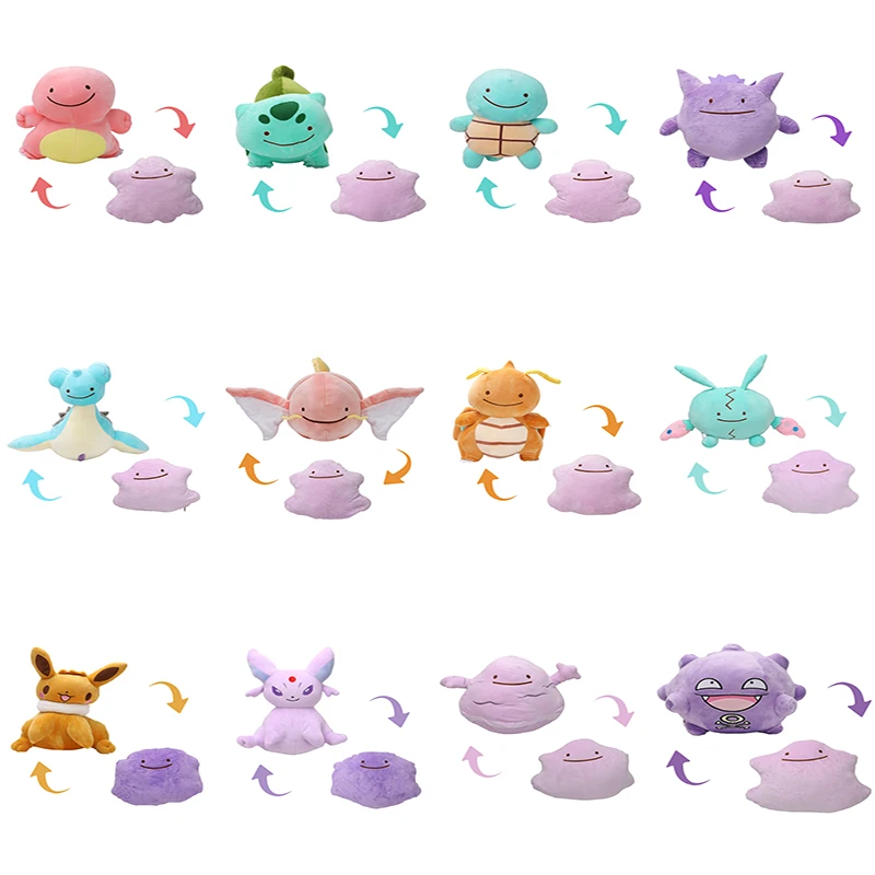 Pokemon Kawaii Ditto Soft Plush Toys Ditto Reversible Transfer Koffing Snorlax Squirtle Bulbasaur Lapras Dragonite Peluche Dolls