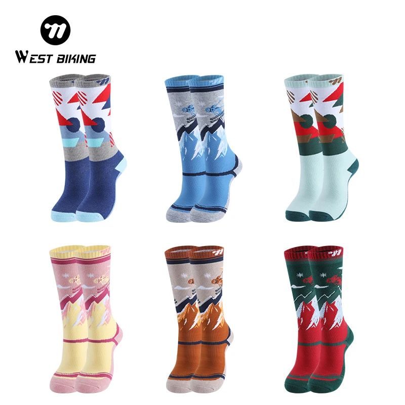 

WEST BIKING Merry Christmas Socks Boys Girls Sports Socks Cycling Running Scooters New Year Children's Wool Skiing Warm Socks