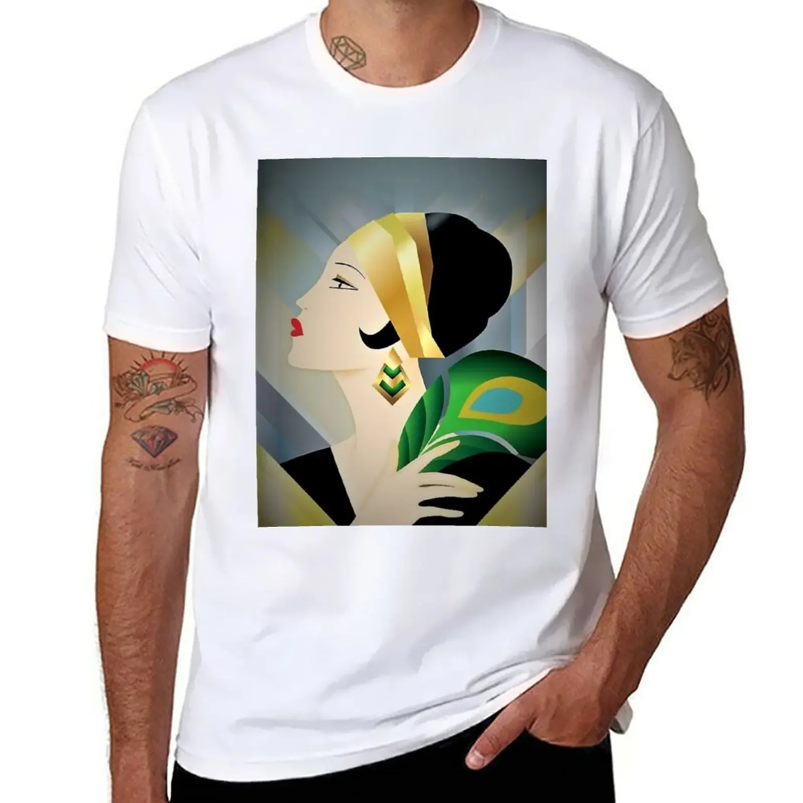 New 1929 art deco flapper postcard fashion print lady mysticladyart T-Shirt Short sleeve tee t shirts for men