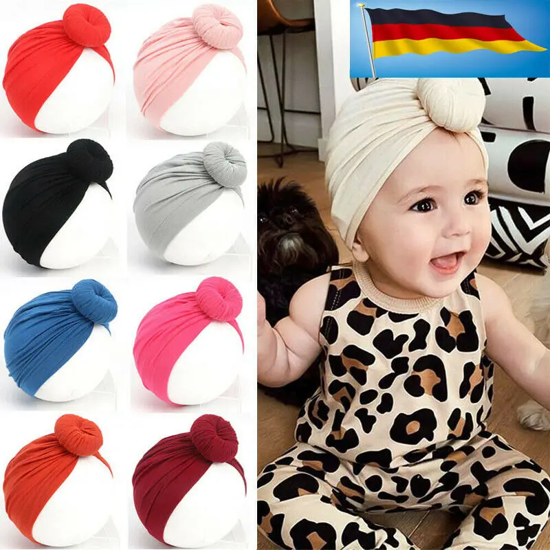 Blotona Newborn Baby Beanie Hat Solid Color High Elastic Bow Knot Soft Turban Head Wrap Headbands Hairband Accessories