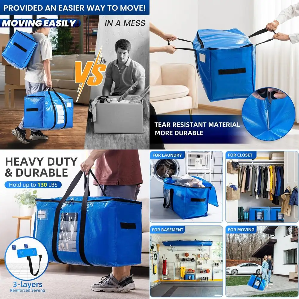 

Упаковка из 12 синих сверхпрочных сумок для хранения с четким окном и удобными ручками для переноски, компактная альтернатива для перемещения коробок