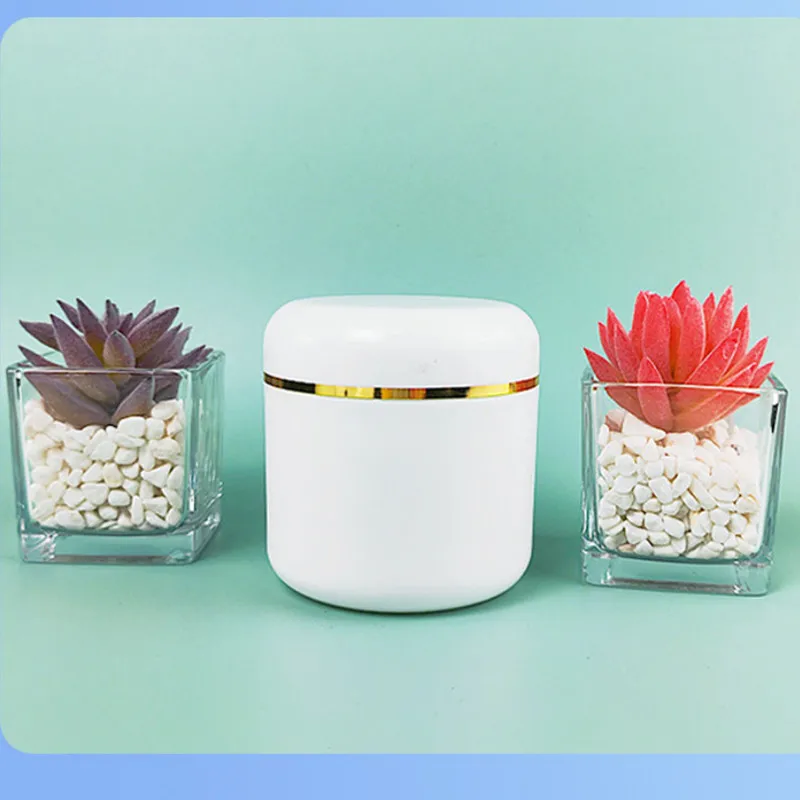 150g-500g Travel Face Cream Box Lotion Cosmetic Container Silver Gold Edge White Plastic Empty Makeup Jar Pot Refillable Bottle