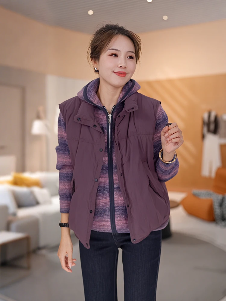 

Casual Loose Fit Stand Collar down Vest Women's Autumn Winter Thiened Warm Nylon Svel Jaet Outerwear Coat