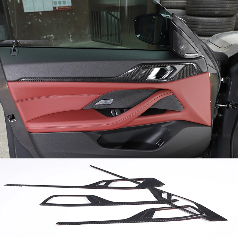 For BMW 4 Series G26 2021-23 Real Carbon Fiber Car Interior Doors Decoration Panel Cover Trim Inner Door Protection Accessories