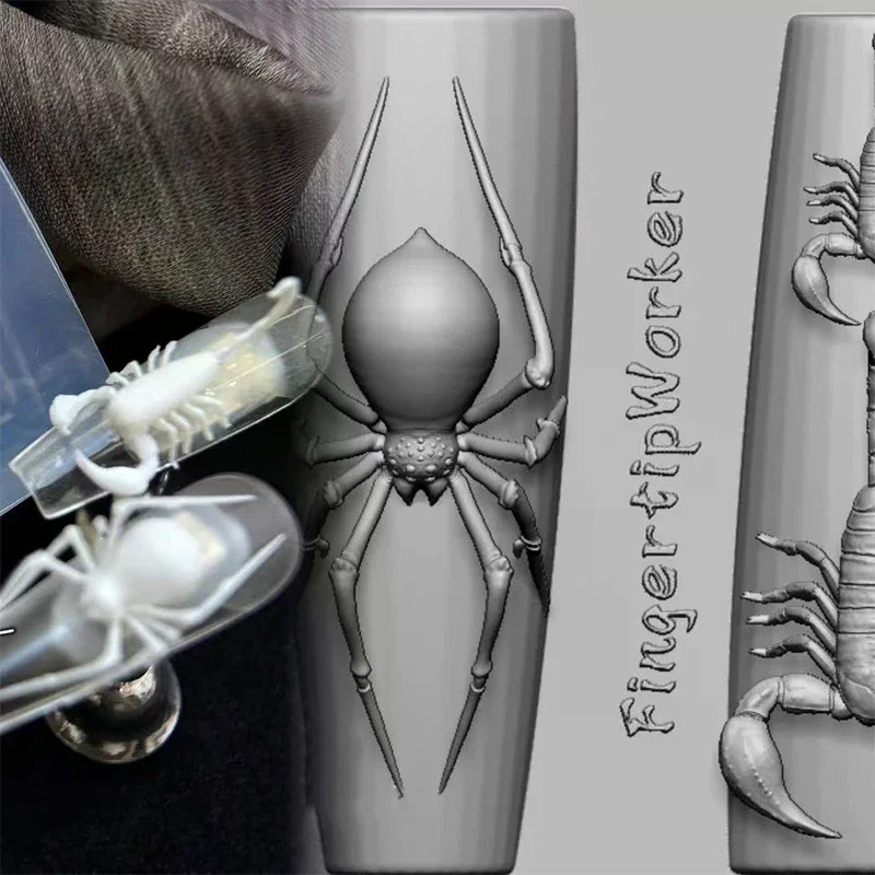 

3D-формы для ногтей из силикона: паук, скорпион. Мягкие трафареты для стемпинга в стиле дарк-панк. Инструменты и шаблоны для маникюра, декорации.