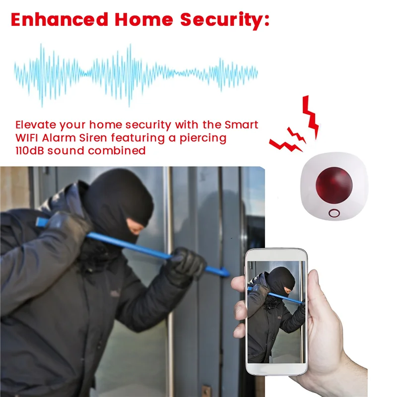 ABRU-Smart Sound Light Alarm Siren WIFI 110Db TUYA Safety Protection Siren Home Alarm Security System