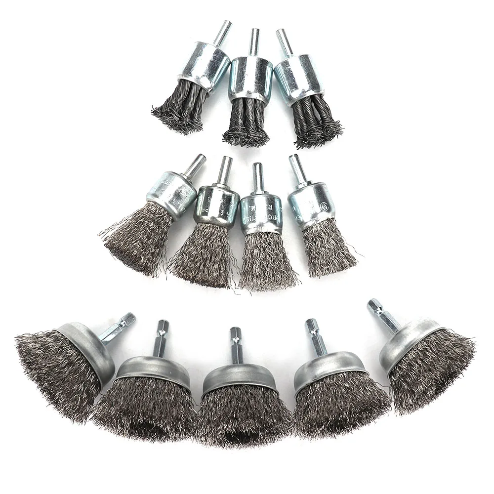 12Pcs Mix Stainless Steel Wire Wheel Brush Kit Polishing With 1/4\