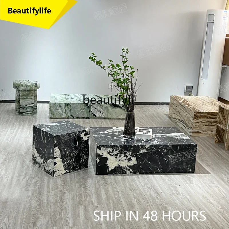 53 French imported natural luxury stone coffee table designer living room marble edge coffee table