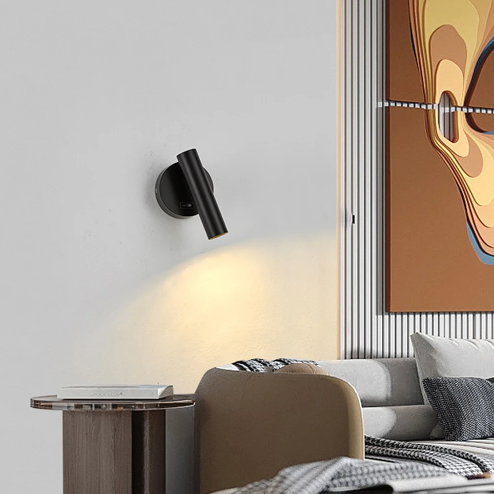 3W COB LED Swivel Head Bedroom Bedside Reading Lamp Rocker Switch Hotel Aisle Wall Mounted Light Picture Spotlight Exhibition