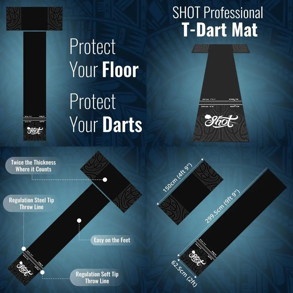 

Rubber Dart Mat with T-Shape Design for Enhanced Floor Safety and Easy Storage - Heavy Duty, Black