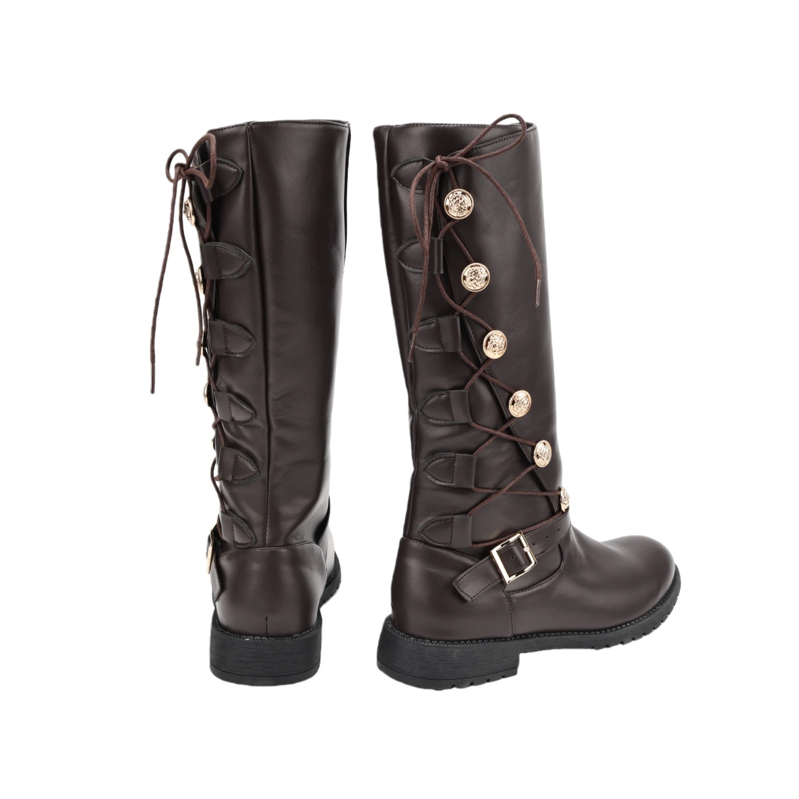 Medieval Steampunk Retro Men Zipper PU Leather Viking Pirate Boots Retro Botton Knight Hunter Carnival Party Cosplay Shoes 3