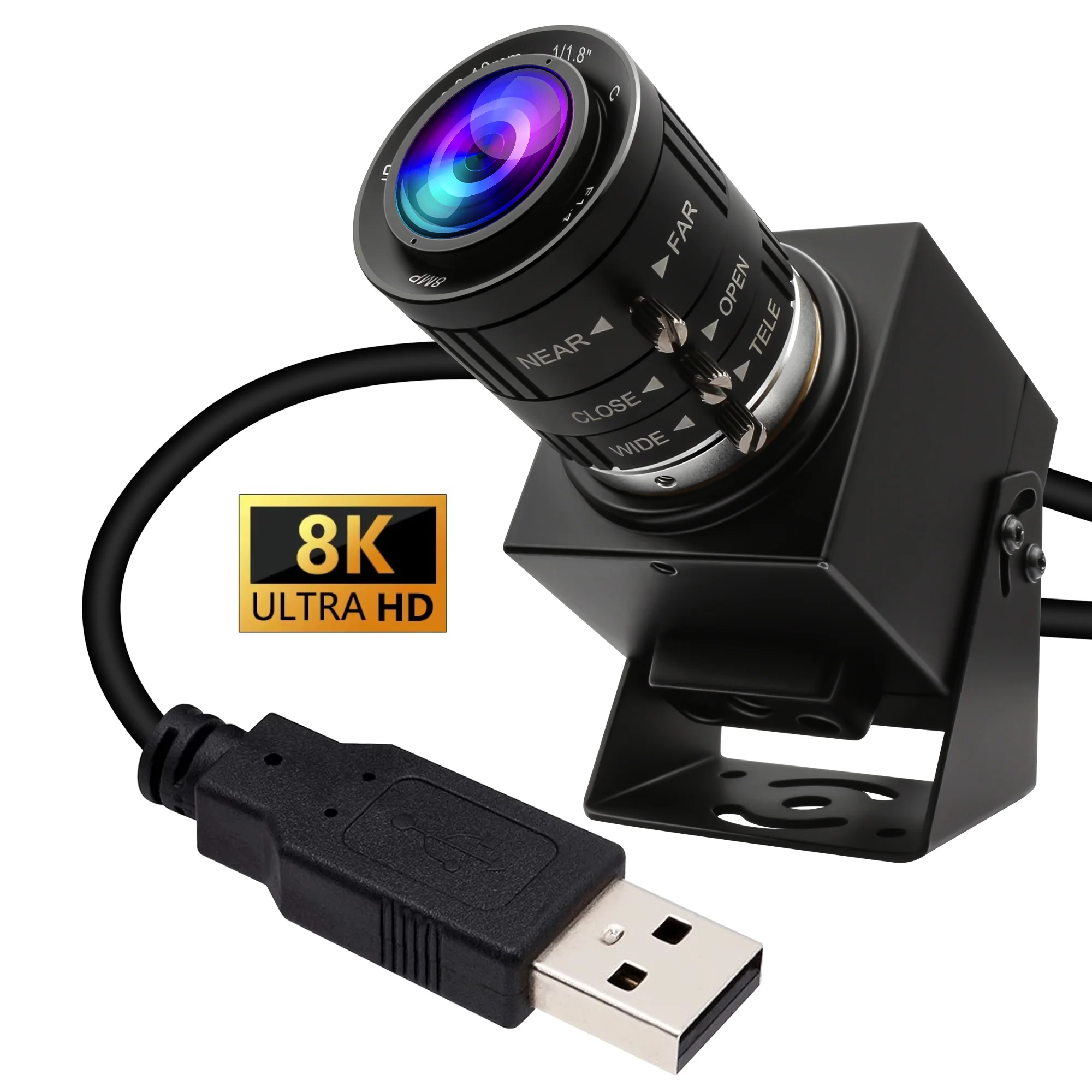 ELP 48MP USB Camera with 3.6-10mm 3X Optic Zoom Lens Ultra HD 4K 8K USB Webcam Industrial Camera for Window Linux Android Mac