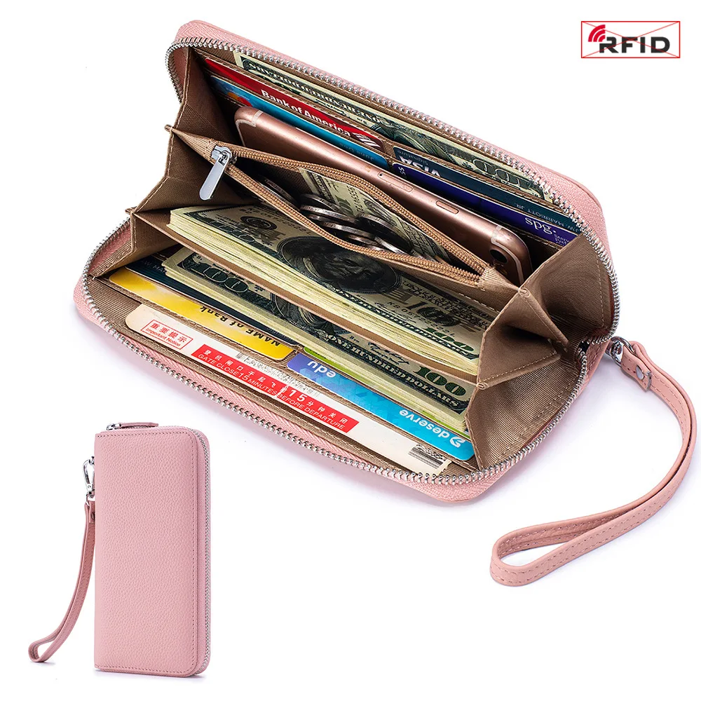 

Fashion Women Wallets and Purses Wristlet Wallets Female Zipper Long Wallet Ladies ID Card Coin Purse Genuine Leather Clutch Bag