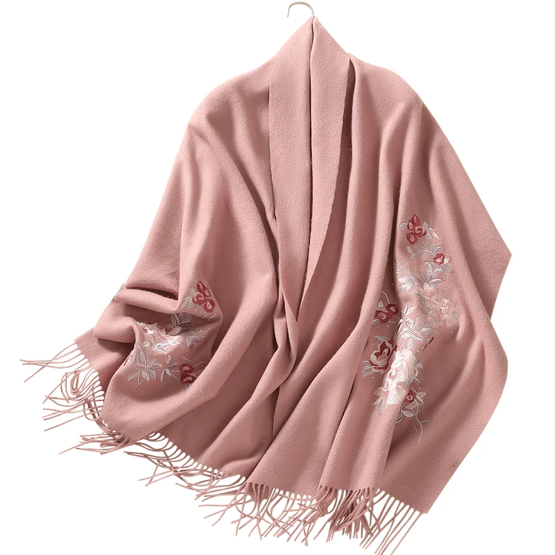 Wool Scarf Multi-Functional Flower Embroidery Exquisite Fashion Casual Cheongsam Shawl Decoration Gift Rectangular Length 200cm