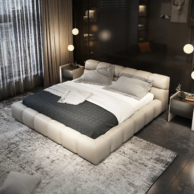 

Minimalist leather bed master bedroom big bed modern simple light luxury