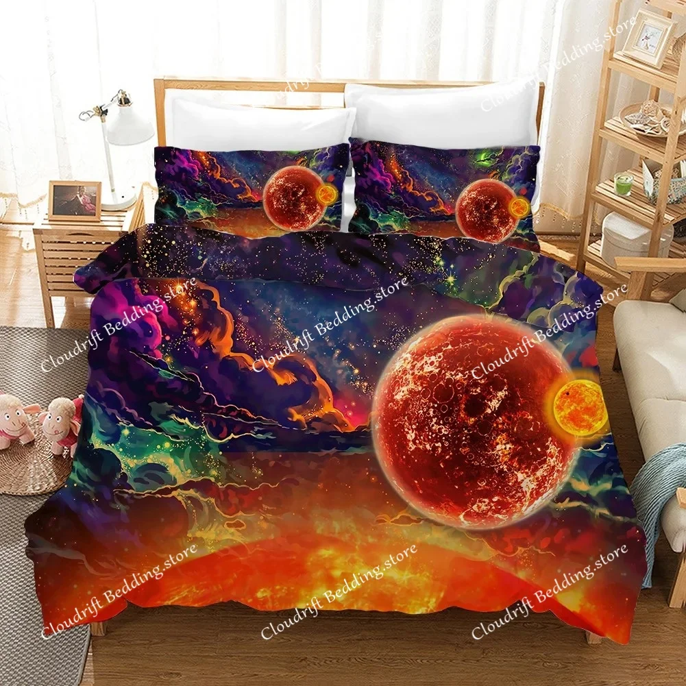 Starry Sky Duvet Cover Set Microfiber Outer Space Theme Comforter Cover Teens Boys Quilt Cover 3D Starry Sky Series Bedding Set