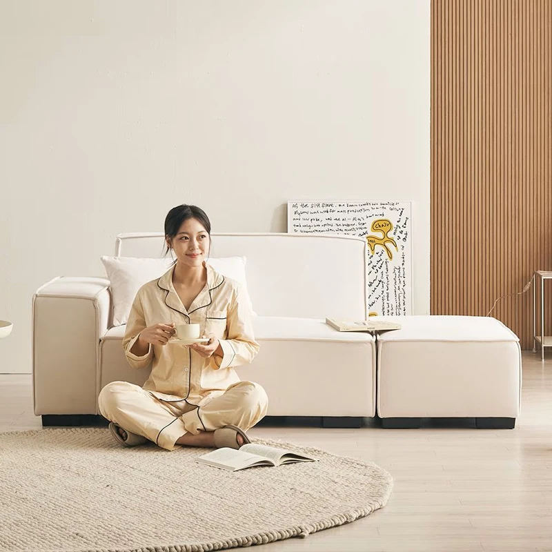 

Single armrest tofu block combination sofa Small apartment double three-person living room Home simple modern fabric sofa
