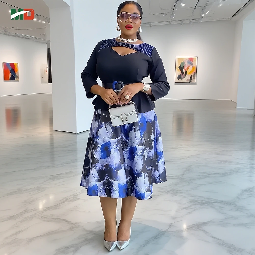 

MD African For Women Summer Dress 2025 New Dashiki Fashion Belted Maxi Dinner Party Dress Vintage Printed Casual Vestidos Robe