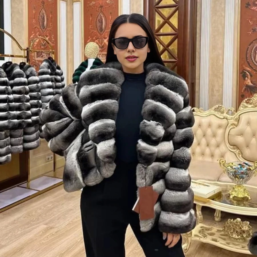 Women Chinchilla Fur Coat Women Real Rex Rabbit Fur Coat Luxury Clothes Winter Jackets For Women