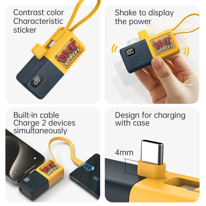 KUULAA Mini Power Bank 5000mAh Fast Charging Power Bank With Type-C Cable Batterie Externe Portable Charger For iPhone 16 15 14
