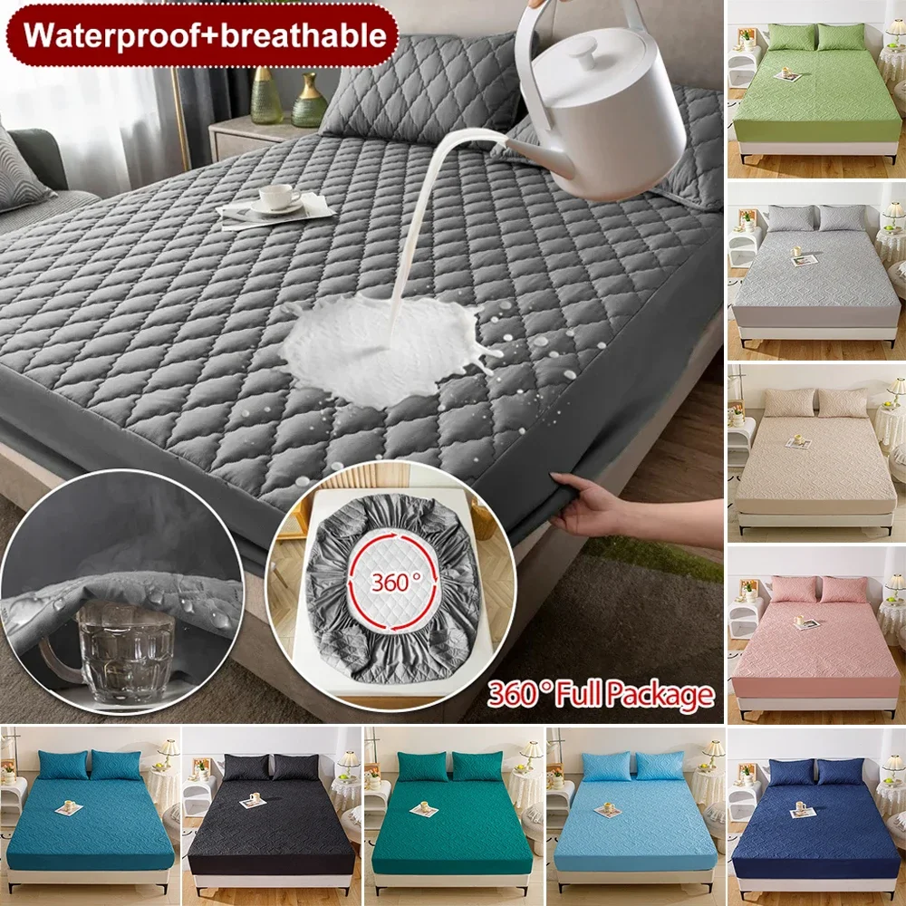 

Waterproof Thick Mattress Cover or Pillowcase Pad Protector Monochromatic Soft Durable Fitted Sheet Bed Latex Mat Elastic Band